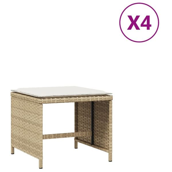 vidaXL Garden Stool Set of 4 Beige PE rattan 16.1 x 16.1 x 14.2 in