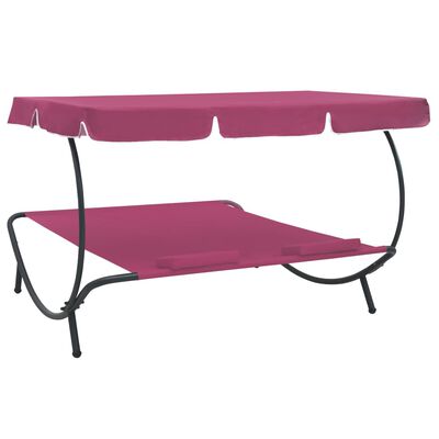 vidaXL Patio Lounge Bed with Canopy and Pillows Pink