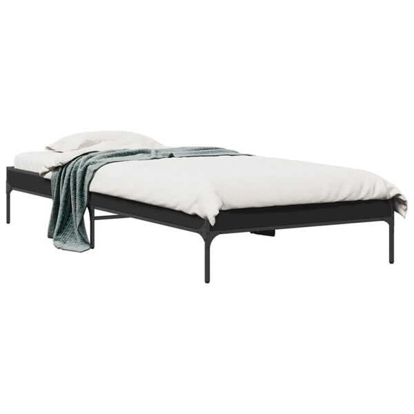 vidaXL Bed Frame Black Engineered wood and metal Twin Durable