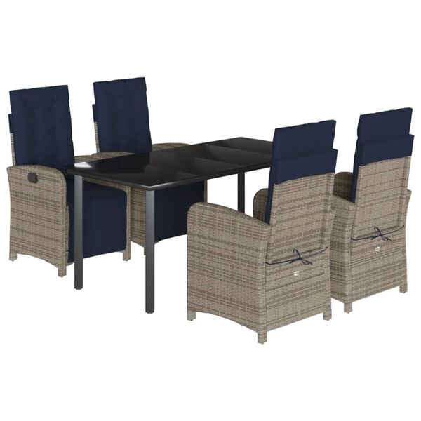 vidaXL Garden Dining Set Grey, Navy blue