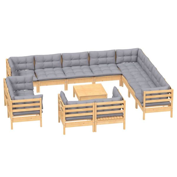 vidaXL Garden Lounge Set Grey and Pine Solid Pinewood, Polyester fabric
