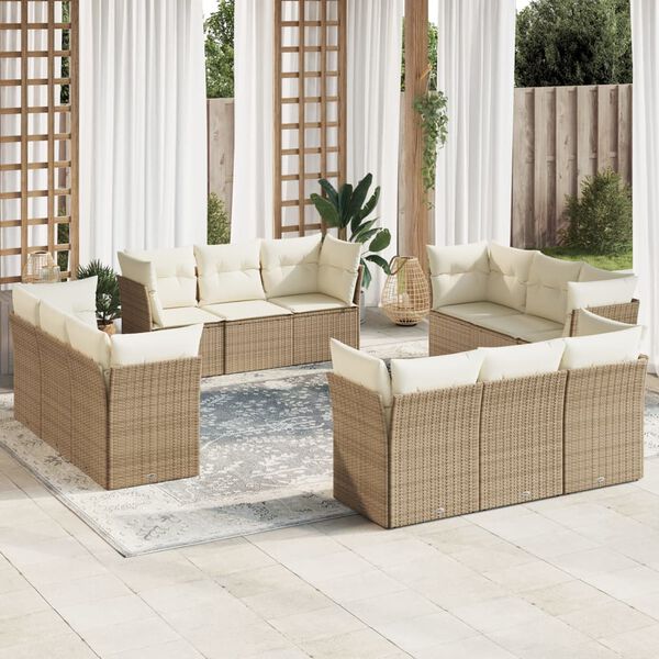 vidaXL Patio Sofa Set Beige PE rattan Large Modular