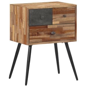 vidaXL Bedside Cabinet Natural wood, black Solid teak wood, iron Medium