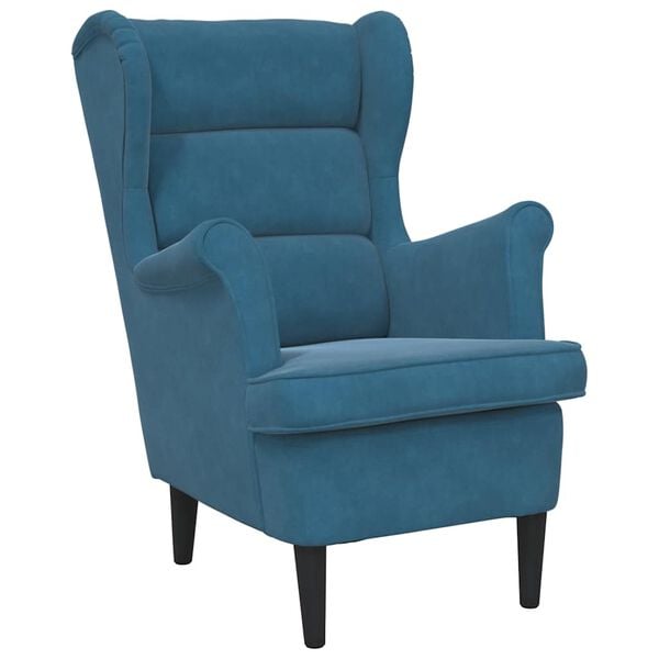 vidaXL Armchair Blue Velvet, Plywood Standard Armchair Rectangular