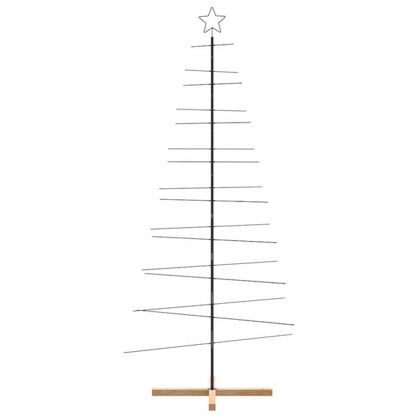vidaXL Metal Christmas Tree with Wooden Base Black 82.7"