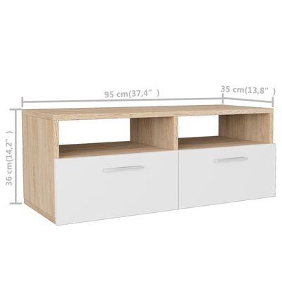 vidaXL TV Stand Engineered Wood 37.4"x13.8"x14.2" Oak and White