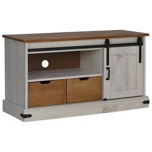vidaXL TV Cabinet White Solid pine wood, metal 43.3 in x 15.7 in x 23.6 in