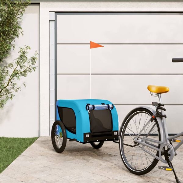 vidaXL Pet Bike Trailer Blue and Black Oxford fabric, iron, PVC