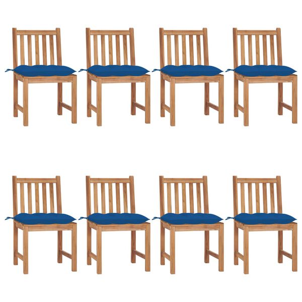 vidaXL Patio Chair Set of 8 Blue Solid teak wood with polyester cushions