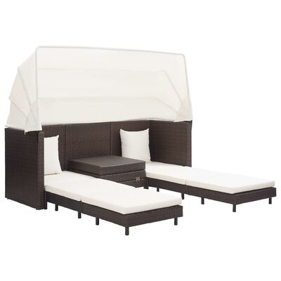 vidaXL Extendable 3-Seater Sofa Bed with Roof Poly Rattan Brown