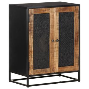 vidaXL Sideboard Black, Natural Mango Wood Rough Mango Wood, Iron, MDF