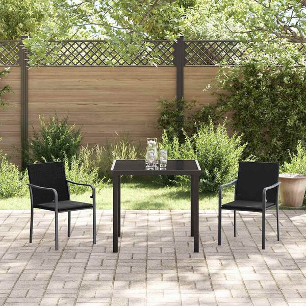 vidaXL Garden Dining Set 3 pcs Black and Grey PE Rattan