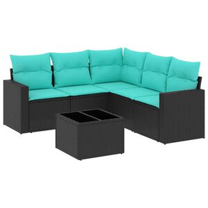 vidaXL 6 Piece Patio Sofa Set with Cushions Black Poly Rattan