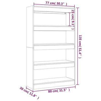 vidaXL Book Cabinet/Room Divider Brown Oak 31.5"x11.8"x53.1" Engineered Wood