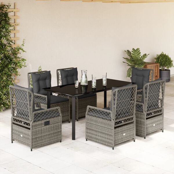 vidaXL Garden Dining Set Grey Poly Rattan Standard Adjustable Armrests