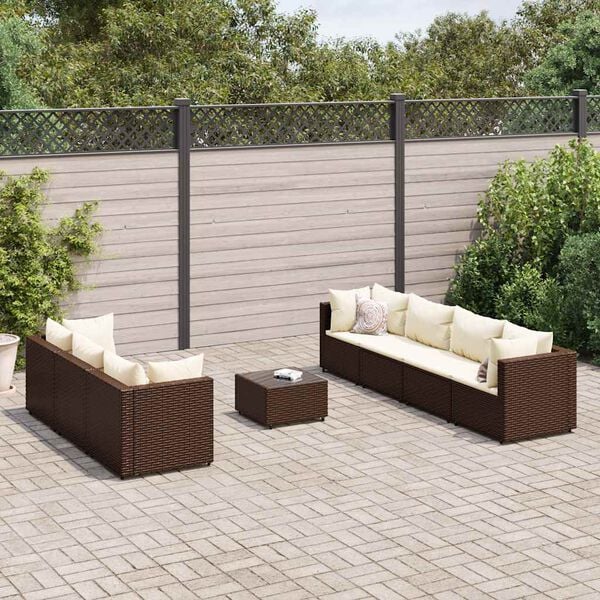 vidaXL Patio Lounge Set Set of 7 Brown, Cream white