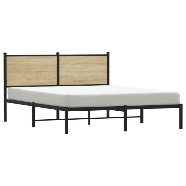 vidaXL Bed Frame Sonoma Oak Steel, Engineered Wood King Size Bed Frame