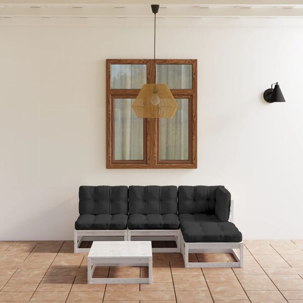 vidaXL Garden Lounge Set White Solid pinewood, fabric (100% polyester)