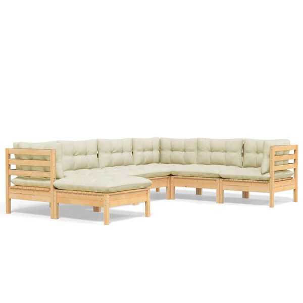 vidaXL Garden Lounge Set Cream Solid pine wood, fabric (100% polyester)