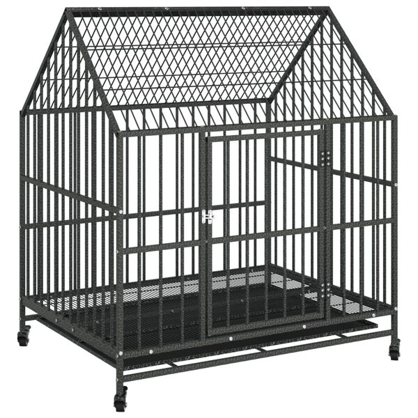 vidaXL Dog Cage Black Galvanized steel Large Dog Cage Rectangular
