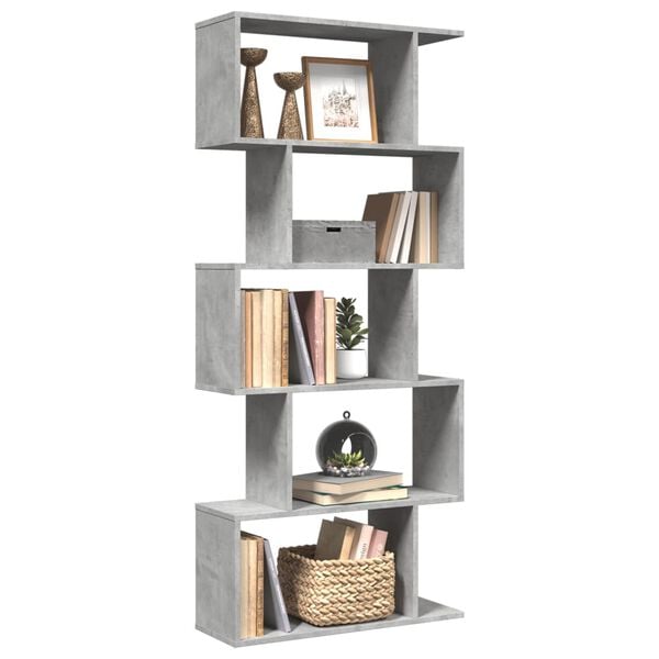vidaXL Room Divider Bookcase Concrete grey Engineered wood 5-Tier