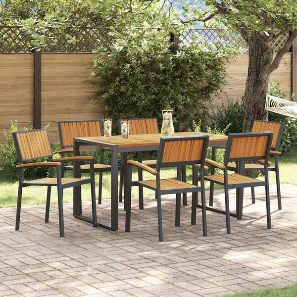 vidaXL Garden Dining Set 7 pcs Black and brown