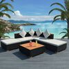 vidaXL Outdoor Sofa Set Black rattan with cream cushions and brown WPC top