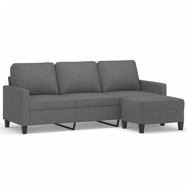 vidaXL 3-Seater Sofa with Footstool Dark Gray