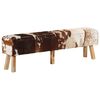 vidaXL Bench Brown and white Real goat leather, solid mango wood 63 in