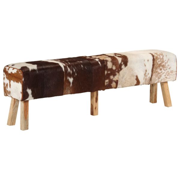 vidaXL Bench Brown and white Real goat leather, solid mango wood 63 in