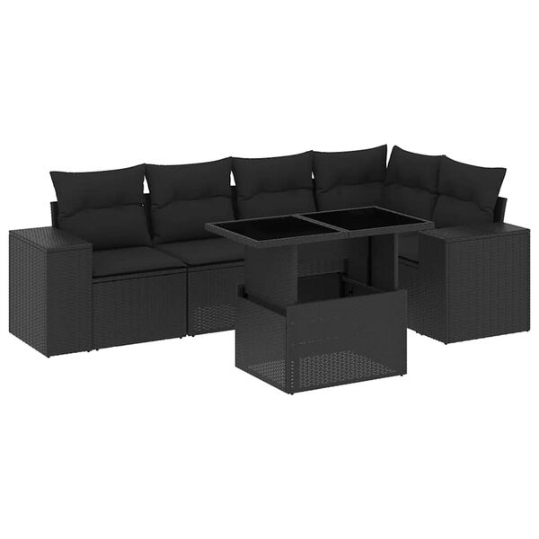 vidaXL Garden Sofa Set Black PE rattan, powder-coated steel, tempered glass