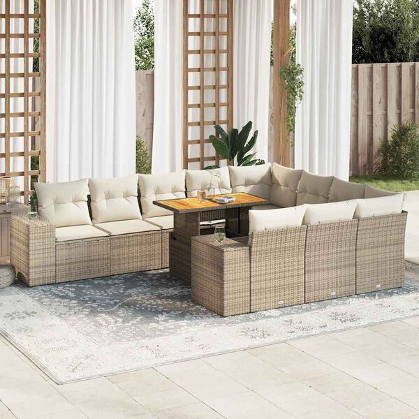 vidaXL Garden Sofa Set Beige PE rattan Large Adjustable Feet