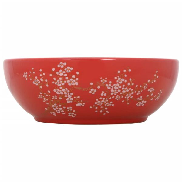 vidaXL Countertop Basin White and Red Round Φ16.1x5.5" Ceramic