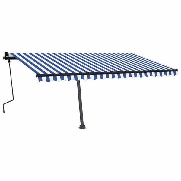 vidaXL Retractable Awning Blue and White Aluminum frame, Polyester fabric