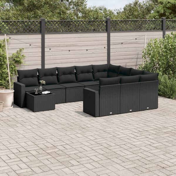 vidaXL Garden Sofa Set Black PE rattan, powder-coated steel, tempered glass