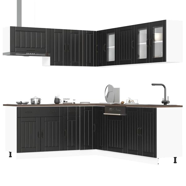 vidaXL Kitchen Cabinet Set Black Engineered Wood, Glass Large