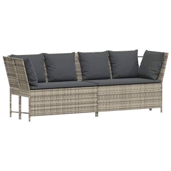 vidaXL Patio Sofa with Cushions Light Grey Poly Rattan