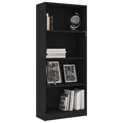 vidaXL 4-Tier Book Cabinet Black 23.6"x9.4"x55.9" Engineered Wood