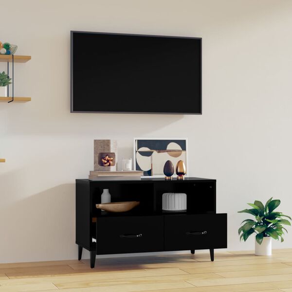 vidaXL TV Cabinet Black Engineered wood and iron TV Cabinet Rectangular