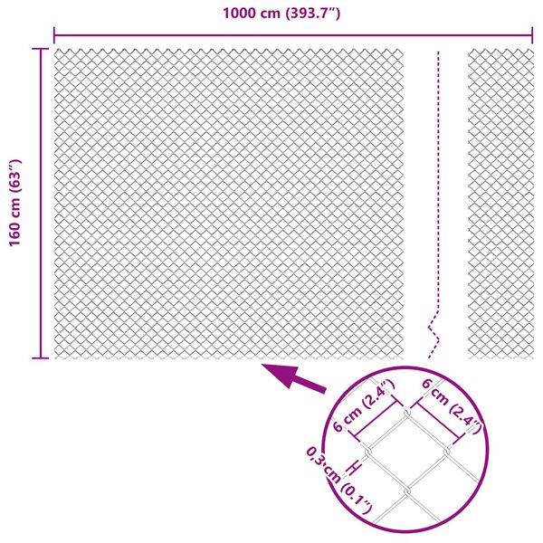 vidaXL Chain Link Fence Gray 25 x 1.6 ft Steel