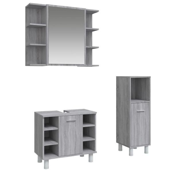 vidaXL Bathroom Cabinet Set Grey Sonoma Engineered Wood Medium
