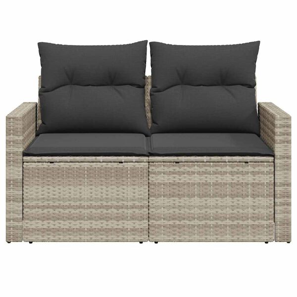 vidaXL Garden Sofa Light grey PE rattan 2-Seater Adjustable Armrests