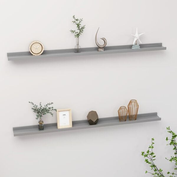 vidaXL Wall Shelf Set of 2 Grey MDF 45.3 x 3.5 x 1.2 in Wall mounting