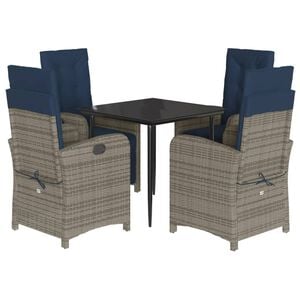 vidaXL Garden Dining Set Grey PE Rattan Medium Adjustable Footrests
