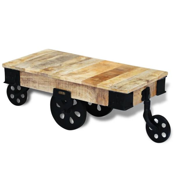 vidaXL Coffee Table Brown and Black Rough Mango Wood, Iron Medium