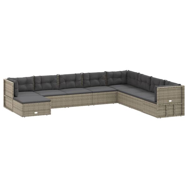 vidaXL Garden Lounge Set Grey PE rattan, powder-coated steel 9 Piece Set