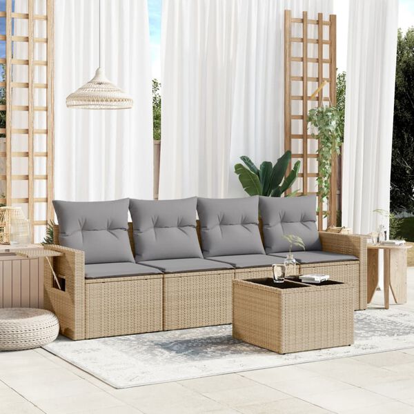 vidaXL Garden Sofa Set Beige PE rattan Large Foldable Garden Sofa Set