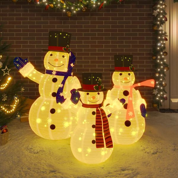 vidaXL Snowman Family Figure White Fabric (100% polyester), steel