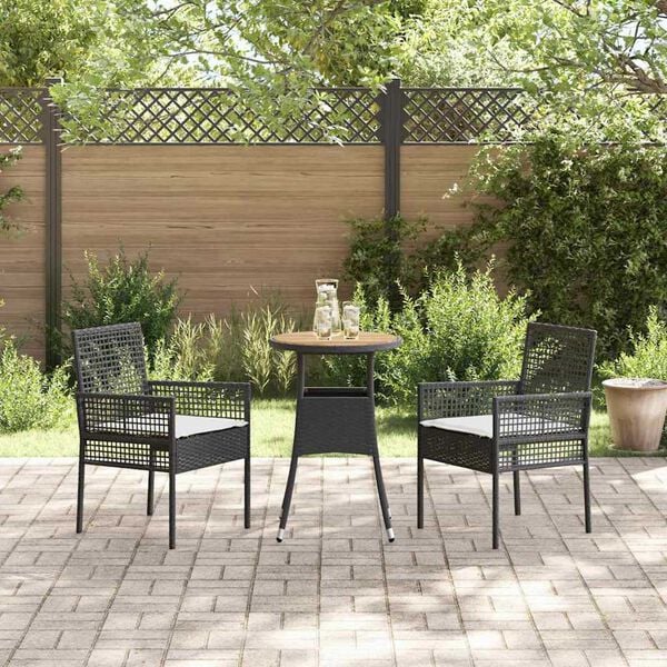 vidaXL Garden Dining Set 3 pcs Black Poly Rattan