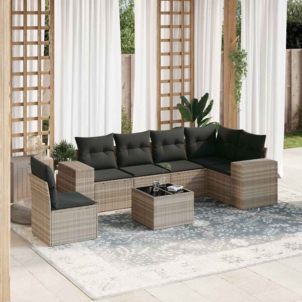 vidaXL Garden Sofa Set Light grey poly rattan
